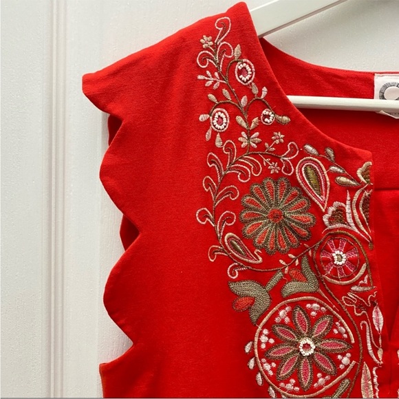 Anthropologie Akemi Kin Embroidered Scalloped Sleeve Top Boho M - Picture 6 of 8